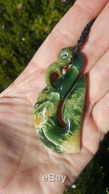 Handmade Fish Hook stunning Flower Jade New Zealand Jade Greenstone Pounamu