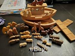 Handmade Wooden Noah's Ark Michael Brown Toy New Zealand Rimu 14 Sets Animals