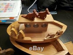 Handmade Wooden Noah's Ark Michael Brown Toy New Zealand Rimu 14 Sets Animals