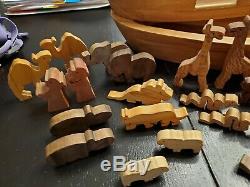 Handmade Wooden Noah's Ark Michael Brown Toy New Zealand Rimu 14 Sets Animals