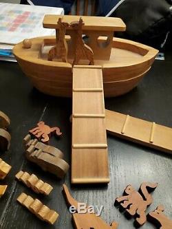 Handmade Wooden Noah's Ark Michael Brown Toy New Zealand Rimu 14 Sets Animals