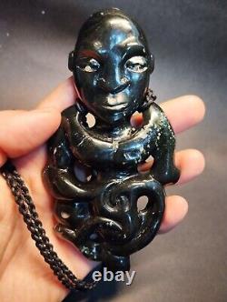 Hei Tiki Maori Art Inanga Hina-Uri Pendant New Zealand Pounamu