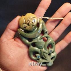 Hei Tiki Maori Art Inanga Pendant New Zealand Pounamu