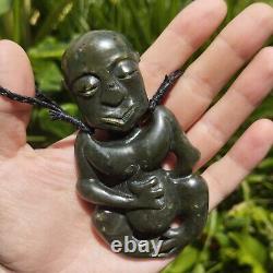 Hei Tiki Maori Inanga Tane Pendant Green Stone Necklace New Zealand Pounamu