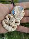 Hei Tiki Maori Pendant Hand Carved Bone Abalone Eyes New Zealand Inanga