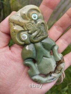 Hei Tiki Pendant Maori Art Jade Green Stone Necklace New Zealand Pounamu