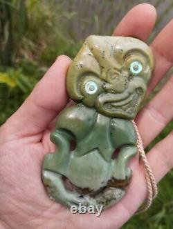 Hei Tiki Pendant Maori Art Jade Green Stone Necklace New Zealand Pounamu
