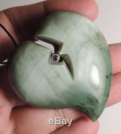 INANGA JADE Maori Pounamu NEPHRITE Greenstone+GEMSTONES CHATOYANT HEART PENDANT