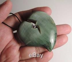 INANGA JADE Maori Pounamu NEPHRITE Greenstone+GEMSTONES CHATOYANT HEART PENDANT