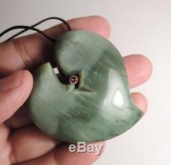 INANGA JADE Maori Pounamu NEPHRITE Greenstone+GEMSTONES CHATOYANT HEART PENDANT