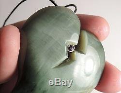 INANGA JADE Maori Pounamu NEPHRITE Greenstone+GEMSTONES CHATOYANT HEART PENDANT