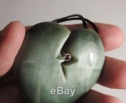 INANGA JADE Maori Pounamu NEPHRITE Greenstone+GEMSTONES CHATOYANT HEART PENDANT