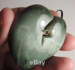 INANGA JADE Maori Pounamu NEPHRITE Greenstone+GEMSTONES CHATOYANT HEART PENDANT