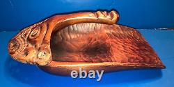 Incredible Beautiful Maori BOWL SCOOP 13 inches long New Zealand Hand Carved