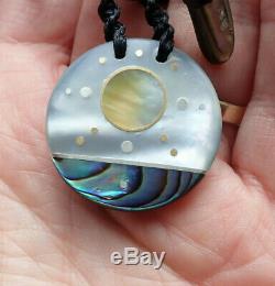 Inlaid Pearl Ebony Silver 18k Gold Nz Maori Matariki Double Sided Sun Moon Disc