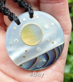 Inlaid Pearl Ebony Silver 18k Gold Nz Maori Matariki Double Sided Sun Moon Disc