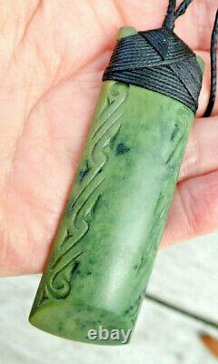 J Tainui Nz Greenstone Pounamu Nephrite Flower Jade Engraved Bound Hei Toki Adze