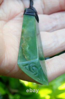 J Tainui Nz Greenstone Pounamu Nephrite Jade Engraved Bound Maori Hei Toki