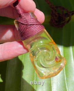 Koru Carved Ancient Nz Kauri Amber Kopal Kapia Maori Bound Hei Toki
