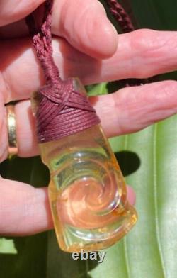 Koru Carved Ancient Nz Kauri Amber Kopal Kapia Maori Bound Hei Toki