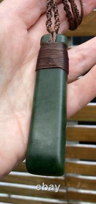 LARGE NZ POUNAMU GREENSTONE JADE NZ AOTEA NZ PAUA 18k GOLD MAORI HEI TOKI ADZE