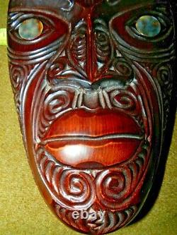 Large, New Zealand Maori Mask Vintage Head Wall Sculpture, (s) Wremu Totava