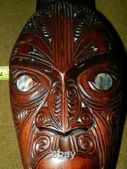 Large, New Zealand Maori Mask Vintage Head Wall Sculpture, (s) Wremu Totava