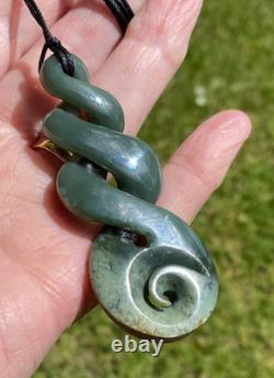 Large Nz Maori Inanga Greenstone Nephrite Jade Pikorua Quad Eternity Twist