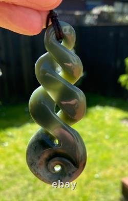 Large Nz Maori Inanga Greenstone Nephrite Jade Pikorua Quad Eternity Twist
