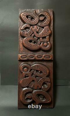 Large Vintage Handcarved Maori Tiki Wooden Panel Wall Hanging New Zealand Tribal
