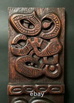 Large Vintage Handcarved Maori Tiki Wooden Panel Wall Hanging New Zealand Tribal