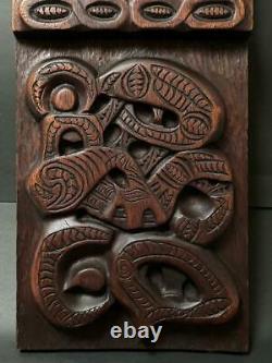 Large Vintage Handcarved Maori Tiki Wooden Panel Wall Hanging New Zealand Tribal
