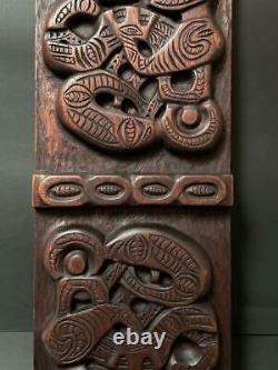 Large Vintage Handcarved Maori Tiki Wooden Panel Wall Hanging New Zealand Tribal