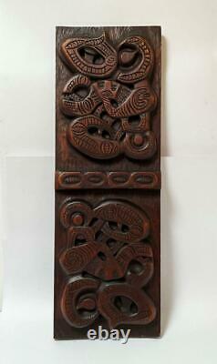 Large Vintage Handcarved Maori Tiki Wooden Panel Wall Hanging New Zealand Tribal