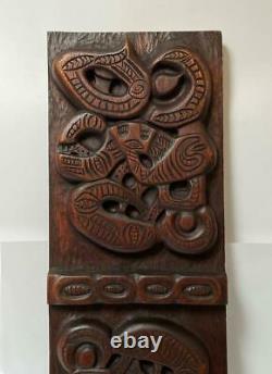 Large Vintage Handcarved Maori Tiki Wooden Panel Wall Hanging New Zealand Tribal