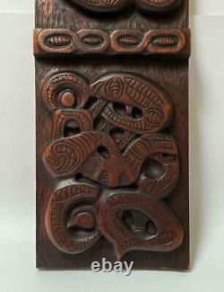 Large Vintage Handcarved Maori Tiki Wooden Panel Wall Hanging New Zealand Tribal