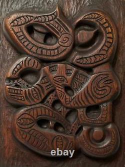 Large Vintage Handcarved Maori Tiki Wooden Panel Wall Hanging New Zealand Tribal