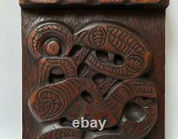 Large Vintage Handcarved Maori Tiki Wooden Panel Wall Hanging New Zealand Tribal