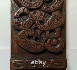 Large Vintage Handcarved Maori Tiki Wooden Panel Wall Hanging New Zealand Tribal