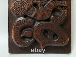 Large Vintage Handcarved Maori Tiki Wooden Panel Wall Hanging New Zealand Tribal