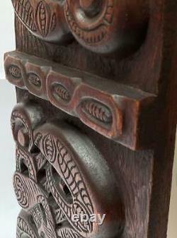 Large Vintage Handcarved Maori Tiki Wooden Panel Wall Hanging New Zealand Tribal