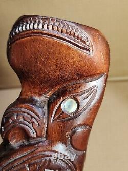 Large Vintage Wood Wooden Rotorua New Zealand Maori Tiki Hand Carved 13.5 Shell
