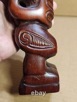 Large Vintage Wood Wooden Rotorua New Zealand Maori Tiki Hand Carved 13.5 Shell