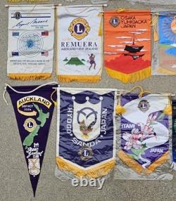 Lot of 22 Vintage Lions Club International Banners Japan New Zealand Korea