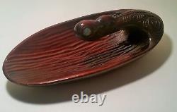 MAORI canoe bailer vtg tribal tattoo tiki wood carving new zealand water bowl
