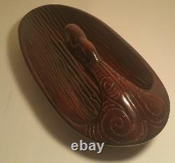 MAORI canoe bailer vtg tribal tattoo tiki wood carving new zealand water bowl