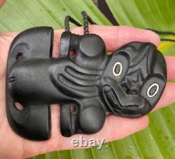 Magnificent 4.4 T M Marama Black Tourmaline Maori Hei Tiki