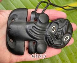 Magnificent 4.4 T M Marama Black Tourmaline Maori Hei Tiki