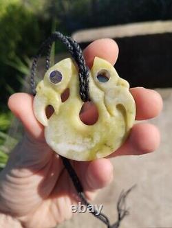Manaia Maori Pendant Double Manaia Hand Carved Jade Abalone Shell New Zealand