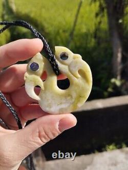Manaia Maori Pendant Double Manaia Hand Carved Jade Abalone Shell New Zealand